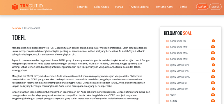 Test TOEFL Online Lebih Murah dan Praktis Bersama TRYOUT.ID